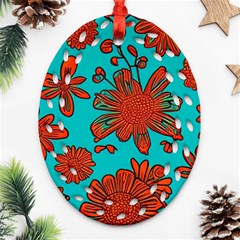Mid Century Retro Floral 1970s 1960s Pattern 103 Ornament (oval Filigree) by violetheavensky