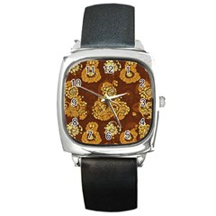 Mid Century Retro Floral 1970s 1960s Pattern 95 Square Metal Watch by violetheavensky