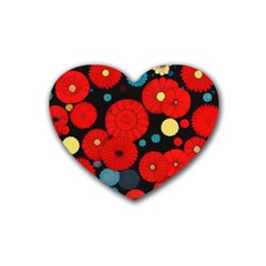 Mid Century Retro Floral 1970s 1960s Pattern 104 Rubber Heart Coaster (4 Pack) by violetheavensky