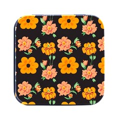 Retro 40s 50s Flowers Pattern Halloween 3 Square Metal Box (black) by violetheavensky