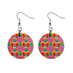 Retro 40s 50s Mexico Flowers Pattern Mini Button Earrings by violetheavensky