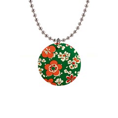 Mid Century Retro Floral 1970s 1960s Pattern 94 1  Button Necklace by violetheavensky