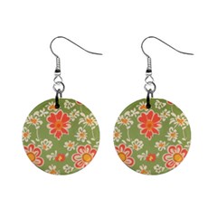 Retro 40s 50s Mexico Flowers Pattern 3 Mini Button Earrings by violetheavensky