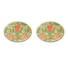 Retro 40s 50s Mexico Flowers Pattern 3 Cufflinks (oval) by violetheavensky