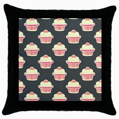 Retro 40s 50s Cupcake Pattern 4 Throw Pillow Case (black) by violetheavensky