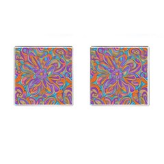 Mid Century Retro Floral 1970s 1960s Pattern 75 Cufflinks (square) by violetheavensky