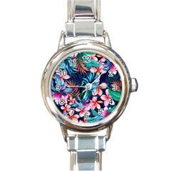 Hawaiian Flowers Hawaii Round Italian Charm Watch by Cemarart