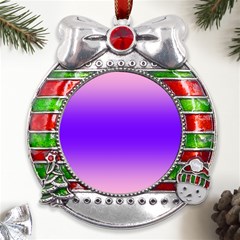 Cotton Candy Pink To Indigo Violet Bilinear Gradient Metal X mas Ribbon With Red Crystal Round Ornament by GradientsOmbre