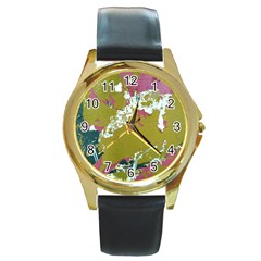 Colorwoven Abstract Print Round Gold Metal Watch by dflcprintsclothing