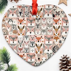 Mix Animal Faces Heart Ornament (two Sides) by DinkovaArt