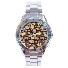 Mid Century Retro Floral 1970s 1960s Pattern 84 Stainless Steel Analogue Watch by violetheavensky