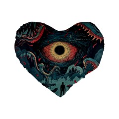 Monsters Nightmare Standard 16  Premium Flano Heart Shape Cushions by Tsamara