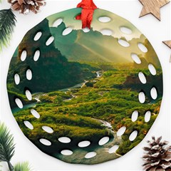 Mountains Trees Forest Round Filigree Ornament (two Sides) by Anend