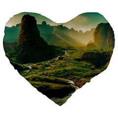 Mountains Trees Forest Large 19  Premium Flano Heart Shape Cushions by Anend