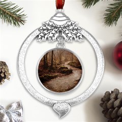 Path Trees Forest Fantasy Metal Silver X mas Leaves Round Ornament by Anend