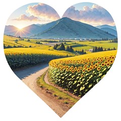 Sunflowers Flowers Nature Wooden Puzzle Heart by Anend