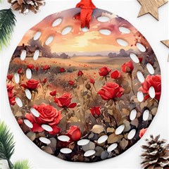 Roses Flower Field Sunset Nature Ornament (round Filigree) by Anend