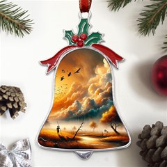 Nature Storm Painting Metal Holly Leaf Bell Ornament by Anend