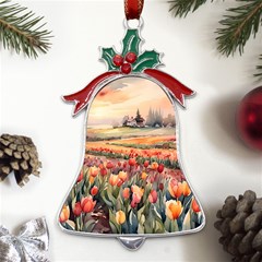 Tulips Field Tree Metal Holly Leaf Bell Ornament by Anend