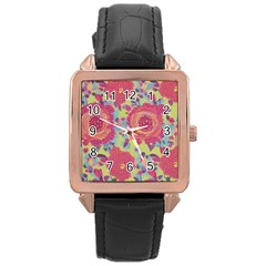 Mid Century Retro Floral 1970s 1960s Pattern 82 Rose Gold Leather Watch  by violetheavensky