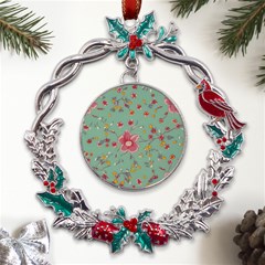 Mid Century Retro Floral 1970s 1960s Pattern 79 Metal X mas Wreath Holly Leaf Ornament by violetheavensky