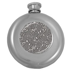 Mid Century Retro Floral 1970s 1960s Pattern 85 Round Hip Flask (5 Oz) by violetheavensky