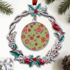 Mid Century Retro Floral 1970s 1960s Pattern 76 Metal X mas Wreath Holly Leaf Ornament by violetheavensky
