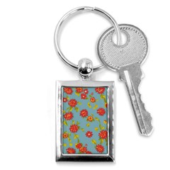 Mid Century Retro Floral 1970s 1960s Pattern 78 Key Chain (rectangle) by violetheavensky