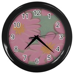 Mid Century Retro Floral 1970s 1960s Pattern 80 Wall Clock (black) by violetheavensky