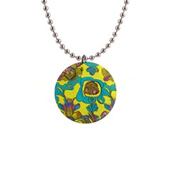 Mid Century Retro Floral 1970s 1960s Pattern 60 1  Button Necklace by violetheavensky