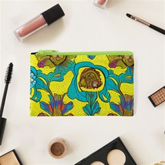 Mid Century Retro Floral 1970s 1960s Pattern 60 Cosmetic Bag (xs) by violetheavensky