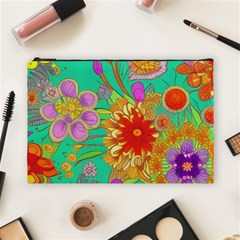 Mid Century Retro Floral 1970s 1960s Pattern 58 Cosmetic Bag (large) by violetheavensky