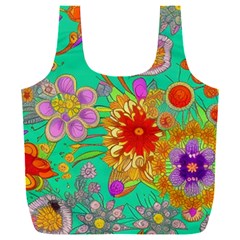 Mid Century Retro Floral 1970s 1960s Pattern 58 Full Print Recycle Bag (xxxl) by violetheavensky