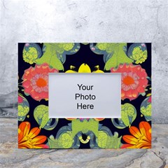 Mid Century Retro Floral 1970s 1960s Pattern 54 White Tabletop Photo Frame 4 x6  by violetheavensky