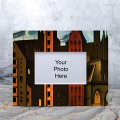 Sci-fi Futuristic Science Fiction City Neon Scene Artistic Technology Machine Fantasy Gothic Town Bu White Tabletop Photo Frame 4 x6  by Posterlux