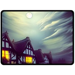 Village Moon Cloudy Historical Tudor Architecture Houses Town Night Windows City 80  X 56  Fleece Blanket (large) by Posterlux