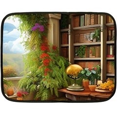 Room Interior Library Books Bookshelves Reading Literature Study Fiction Old Manor Book Nook Reading 35 x27  Two Sides Fleece Blanket (mini) by Posterlux