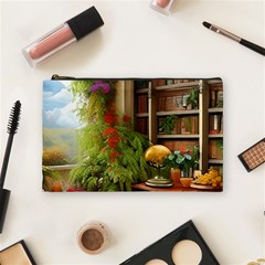 Room Interior Library Books Bookshelves Reading Literature Study Fiction Old Manor Book Nook Reading Cosmetic Bag (medium) by Posterlux