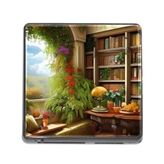 Room Interior Library Books Bookshelves Reading Literature Study Fiction Old Manor Book Nook Reading Memory Card Reader (square 5 Slot) by Posterlux