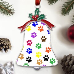Pawprints Paw Prints Paw Animal Metal Holly Leaf Bell Ornament by Anend