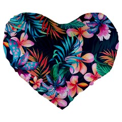 Hawaiian Flowers Hawaii Large 19  Premium Heart Shape Cushions by Cemarart