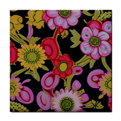 Mid Century Retro Floral 1970s 1960s Pattern 70 Tile Coaster by violetheavensky