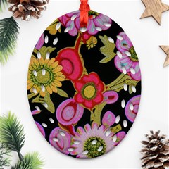 Mid Century Retro Floral 1970s 1960s Pattern 70 Ornament (oval Filigree) by violetheavensky